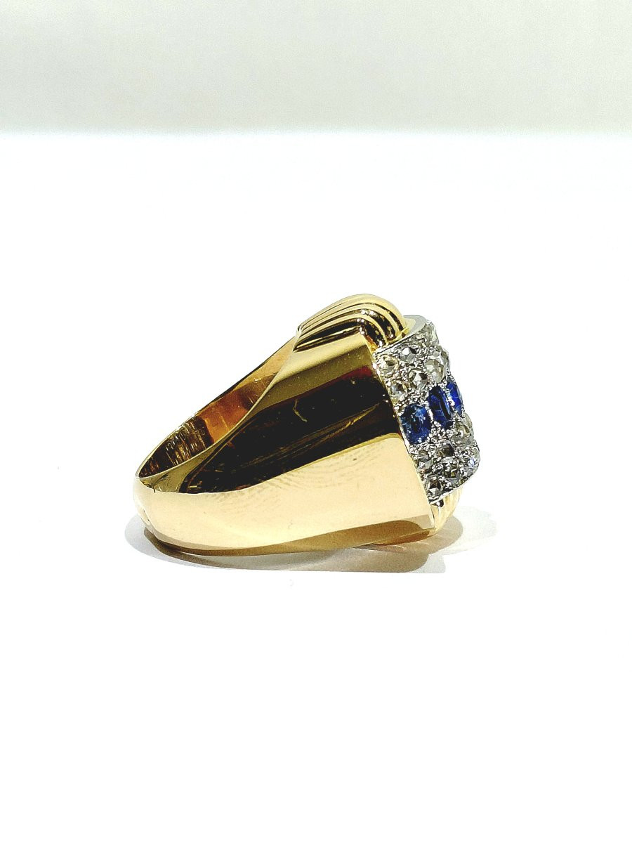 1930 Gold Diamond And Sapphire Ring-photo-2