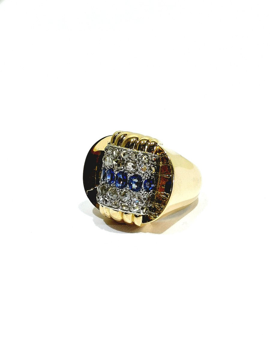 1930 Gold Diamond And Sapphire Ring-photo-4