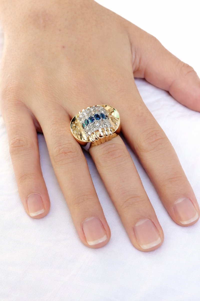 1930 Gold Diamond And Sapphire Ring-photo-6