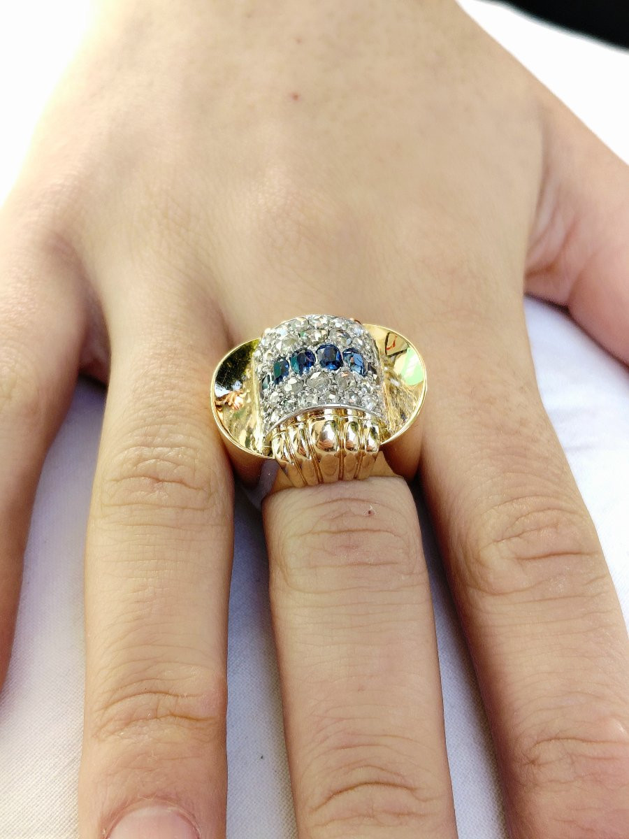 1930 Gold Diamond And Sapphire Ring-photo-7