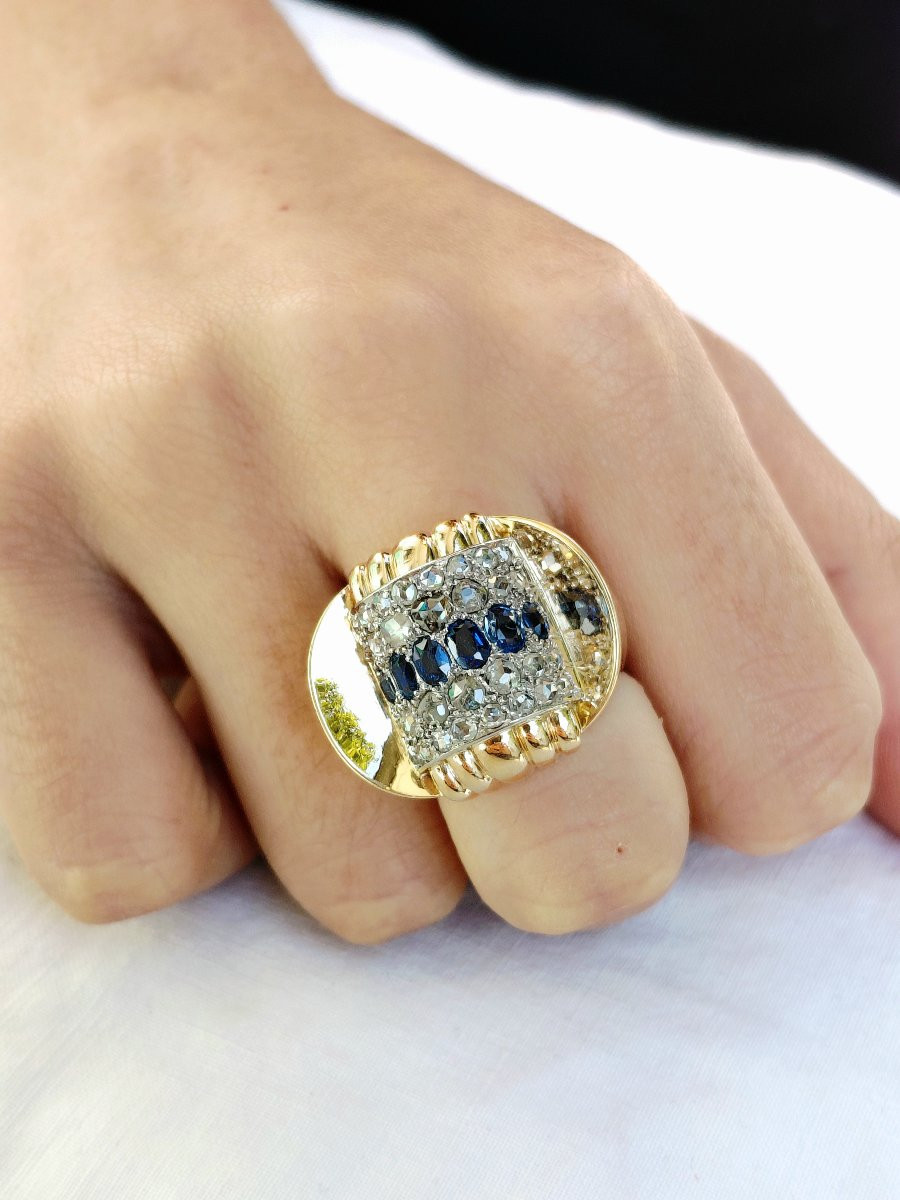 1930 Gold Diamond And Sapphire Ring-photo-8