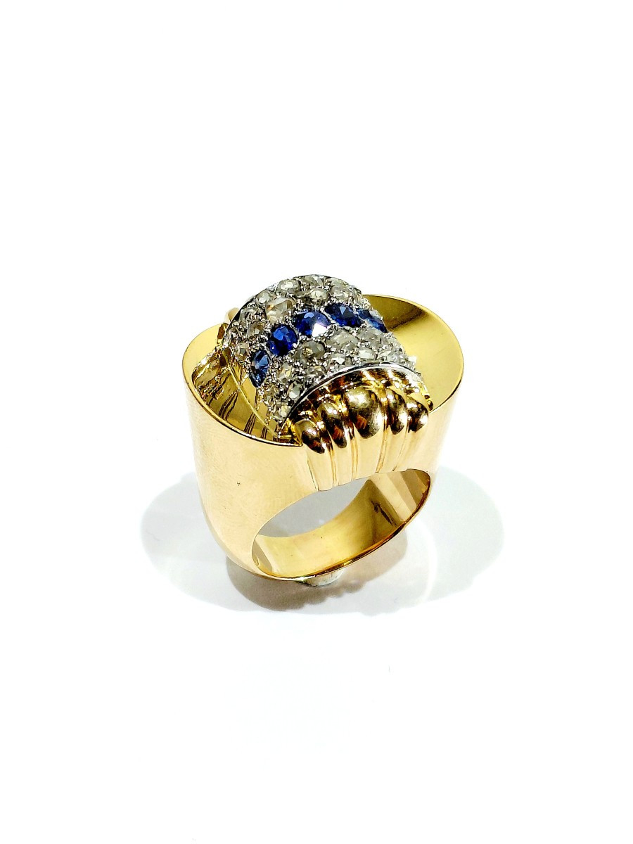 1930 Gold Diamond And Sapphire Ring