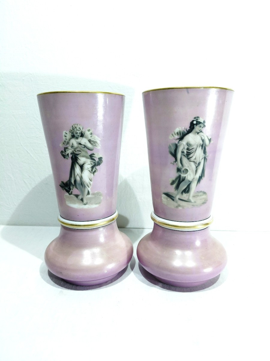 Pair Of Pink Opaline Vases