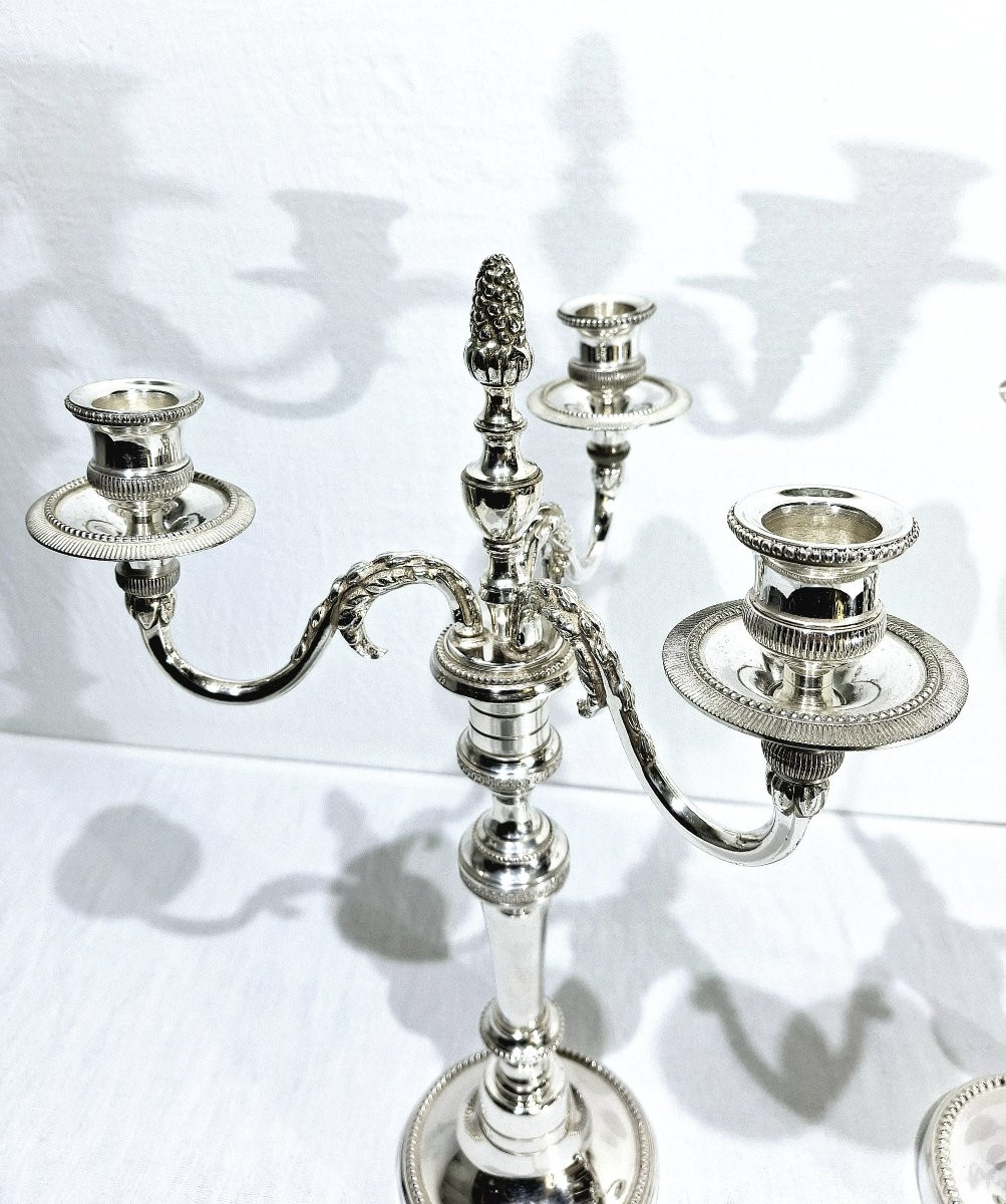 CHRYSALIA - PAIRE DE CANDÉLABRES EN BRONZE ARGENTÉ -photo-2