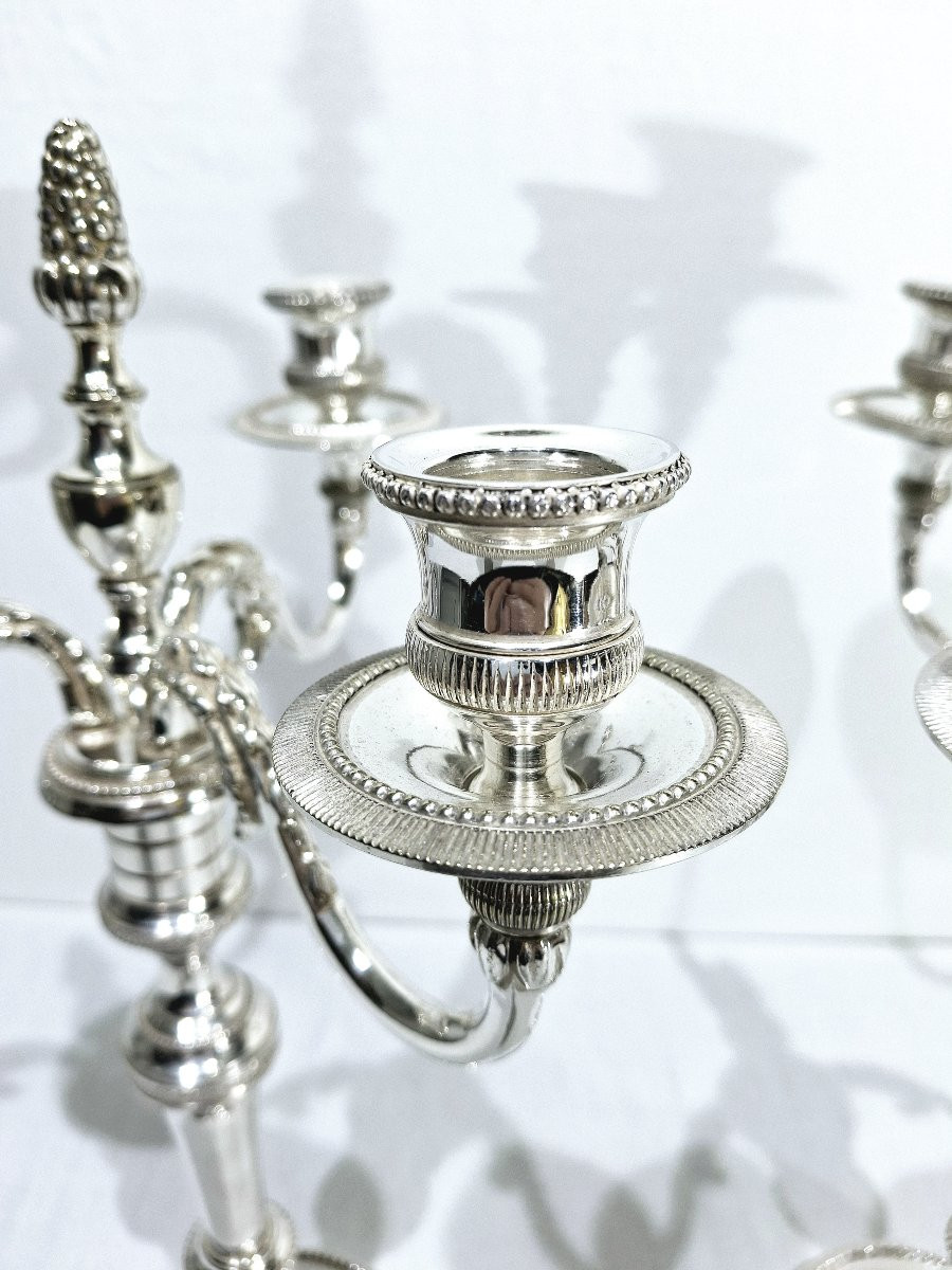 CHRYSALIA - PAIRE DE CANDÉLABRES EN BRONZE ARGENTÉ -photo-1