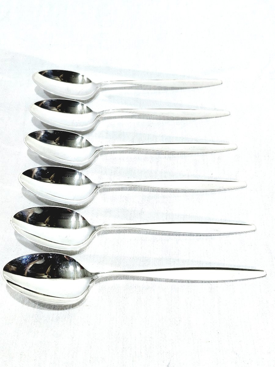 Georg Jensen - Cypress Model - Set Of 6 Silver Table Spoons-photo-2