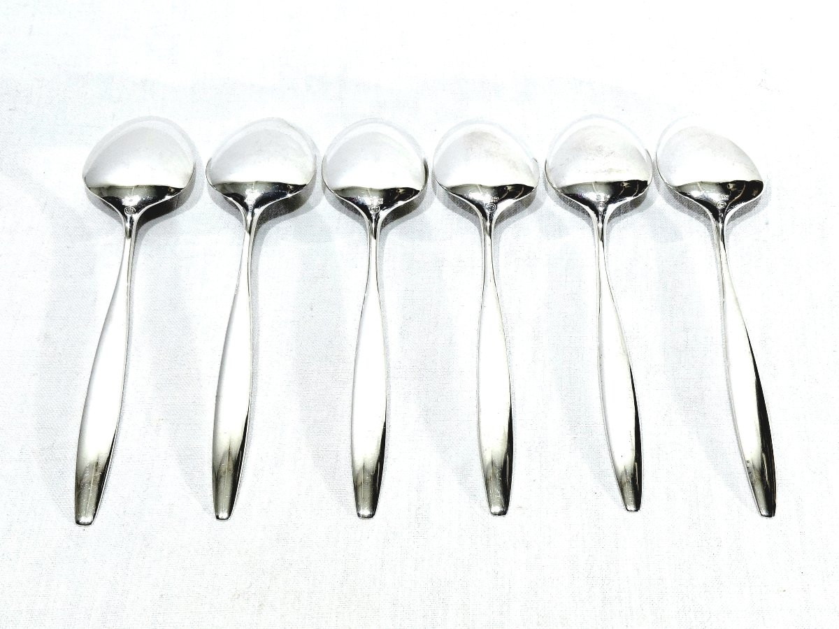 Georg Jensen - Cypress Model - Set Of 6 Silver Table Spoons-photo-3