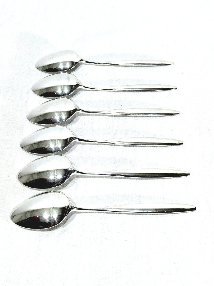 Georg Jensen - Cypress Model - Set Of 6 Silver Table Spoons-photo-4
