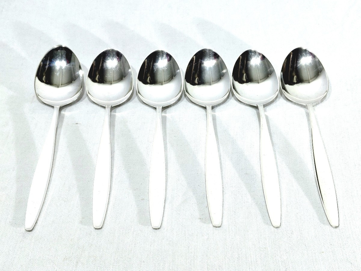 Georg Jensen - Cypress Model - Set Of 6 Silver Table Spoons