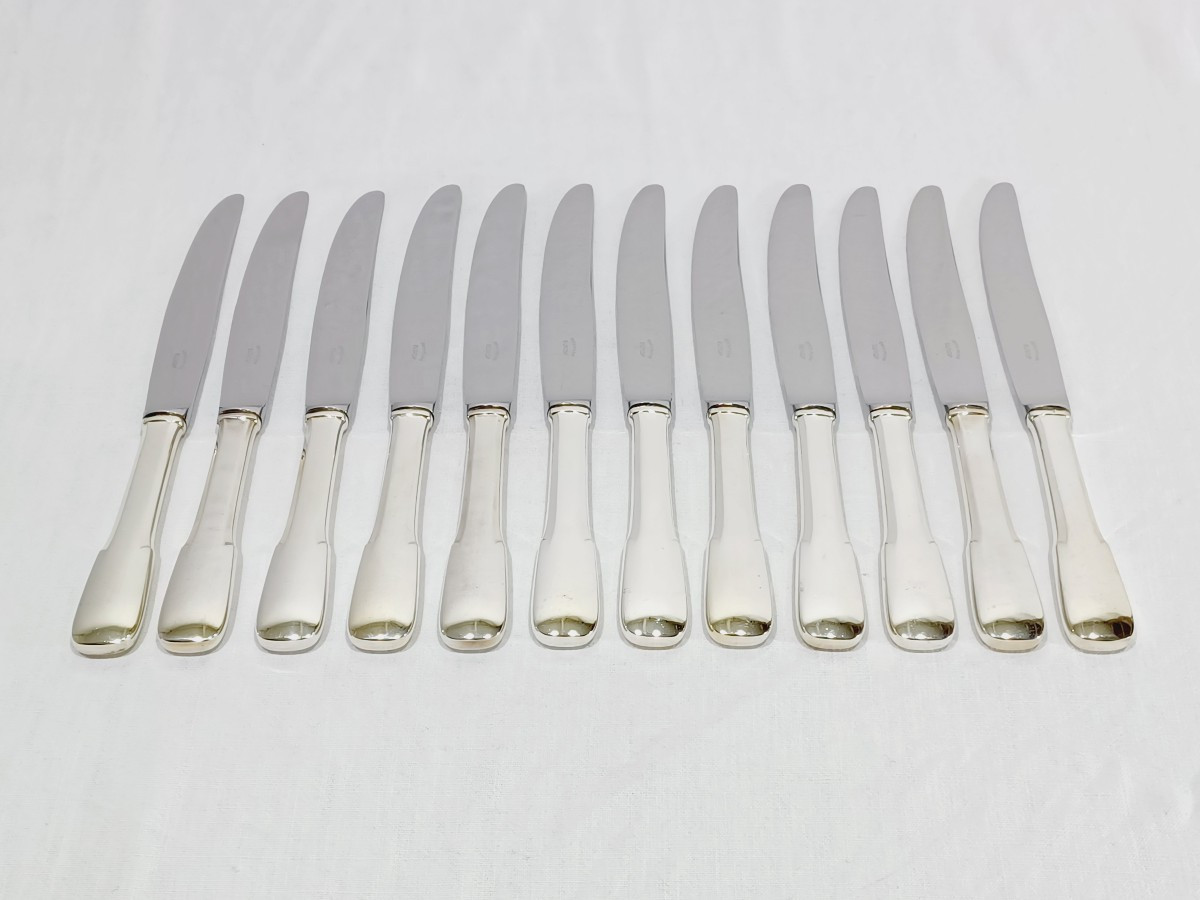 Europ - 12 Couteaux en métal argenté Uniplat 