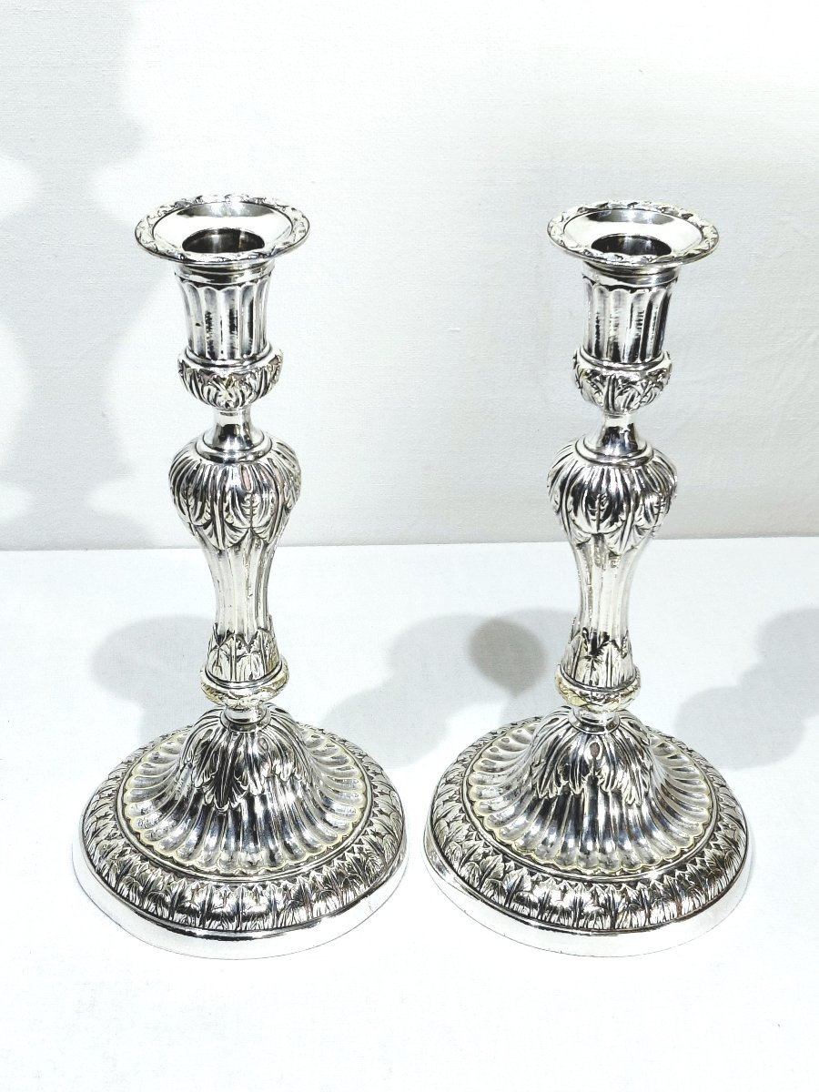 Pair Of Silver-plated Bronze Torches-photo-2