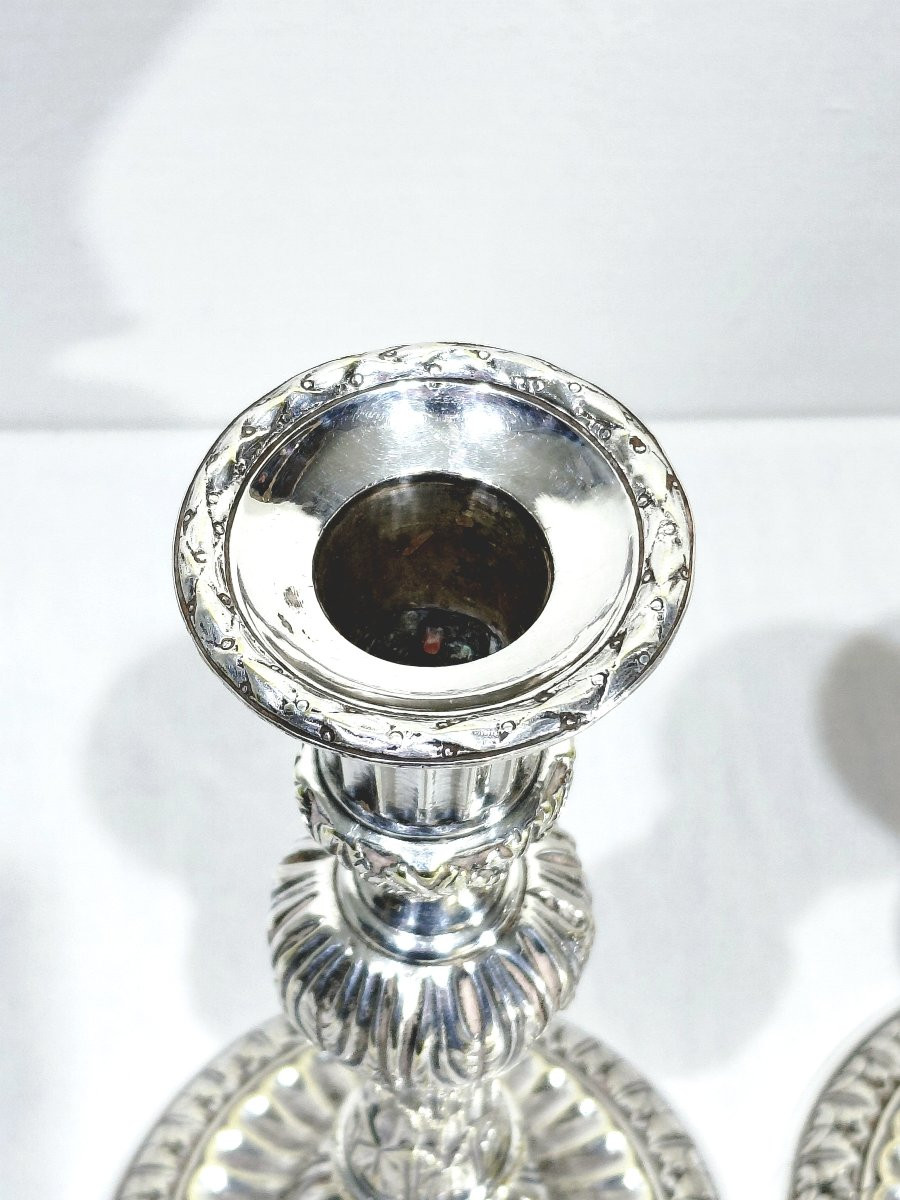 Pair Of Silver-plated Bronze Torches-photo-2