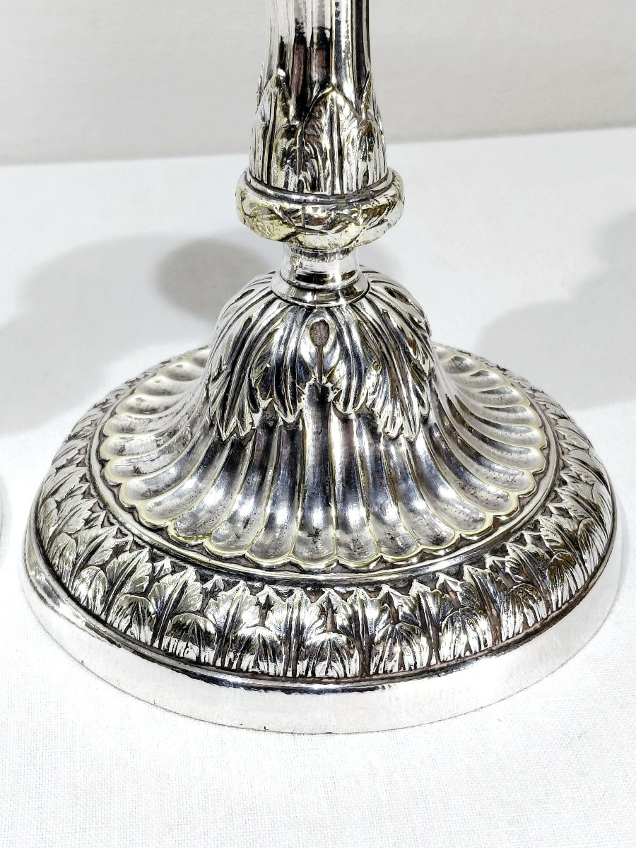 Pair Of Silver-plated Bronze Torches-photo-3