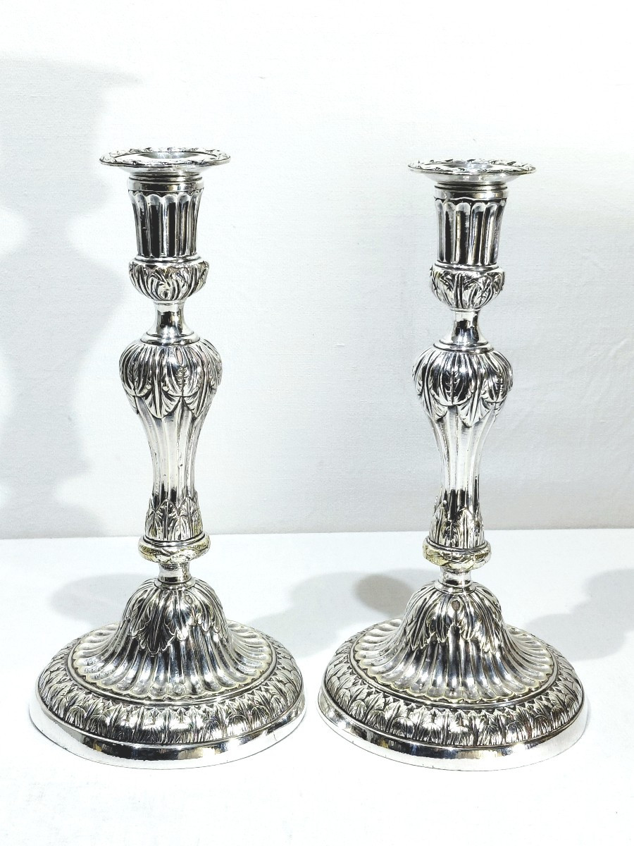 Pair Of Silver-plated Bronze Torches