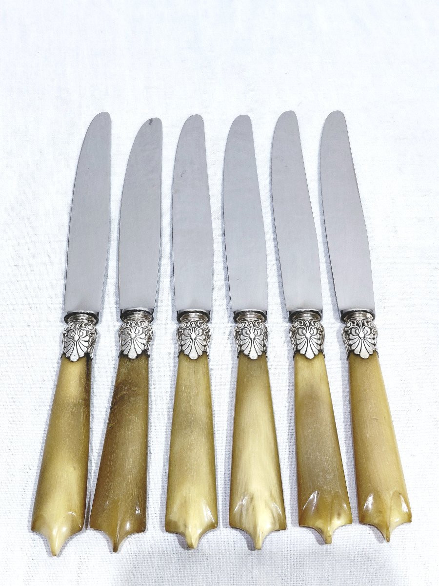 6 GRANDS COUTEAUX ET 6 PETITS COUTEAUX, MANCHES EN CORNES-photo-3