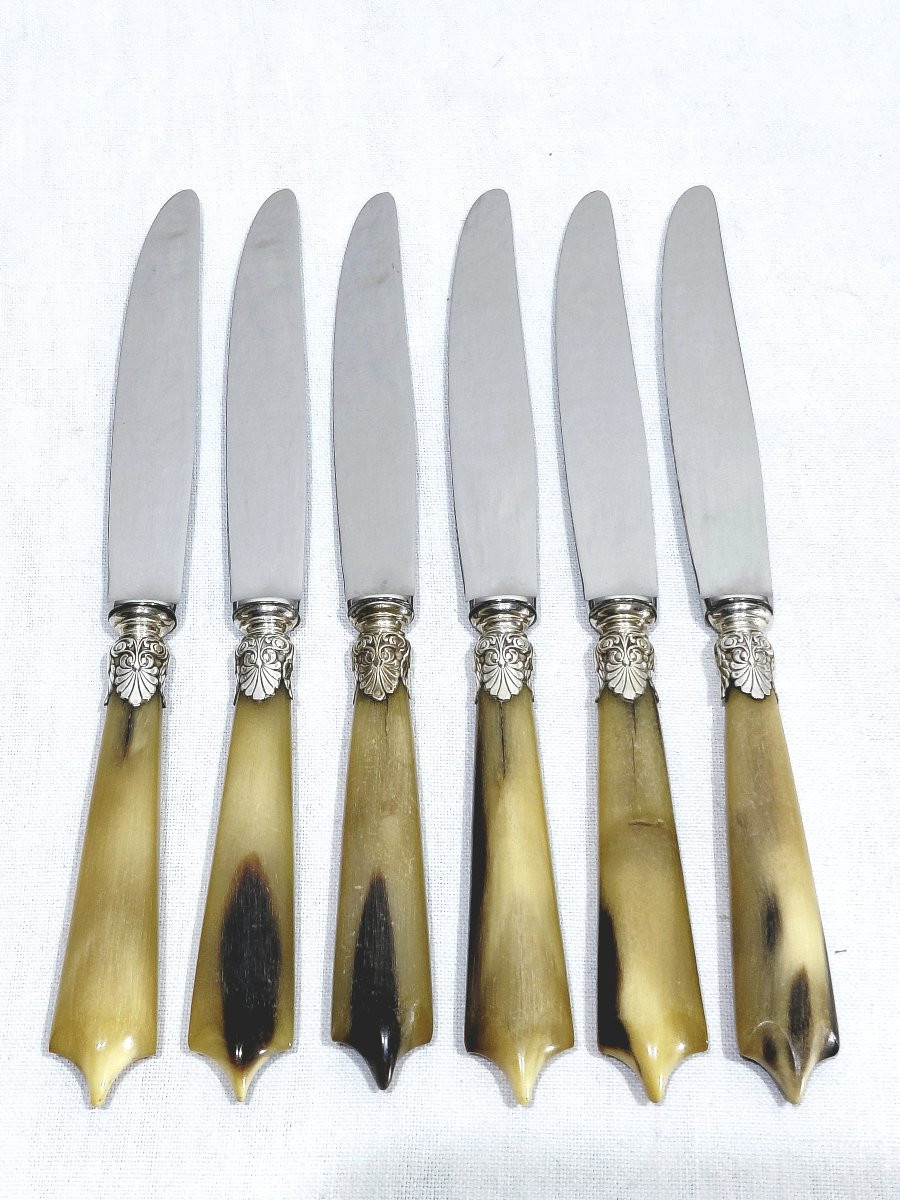 6 GRANDS COUTEAUX ET 6 PETITS COUTEAUX, MANCHES EN CORNES-photo-4
