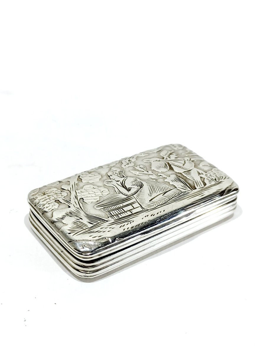 Tabatière En Argent Scène Champêtre-photo-5