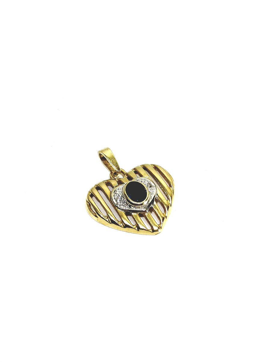 Pendentif coeur or diamants et saphir -photo-1