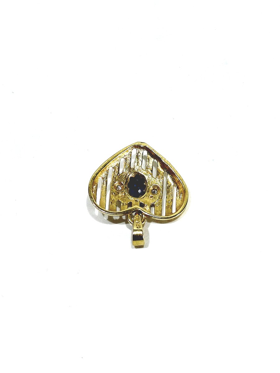 Pendentif coeur or diamants et saphir -photo-4