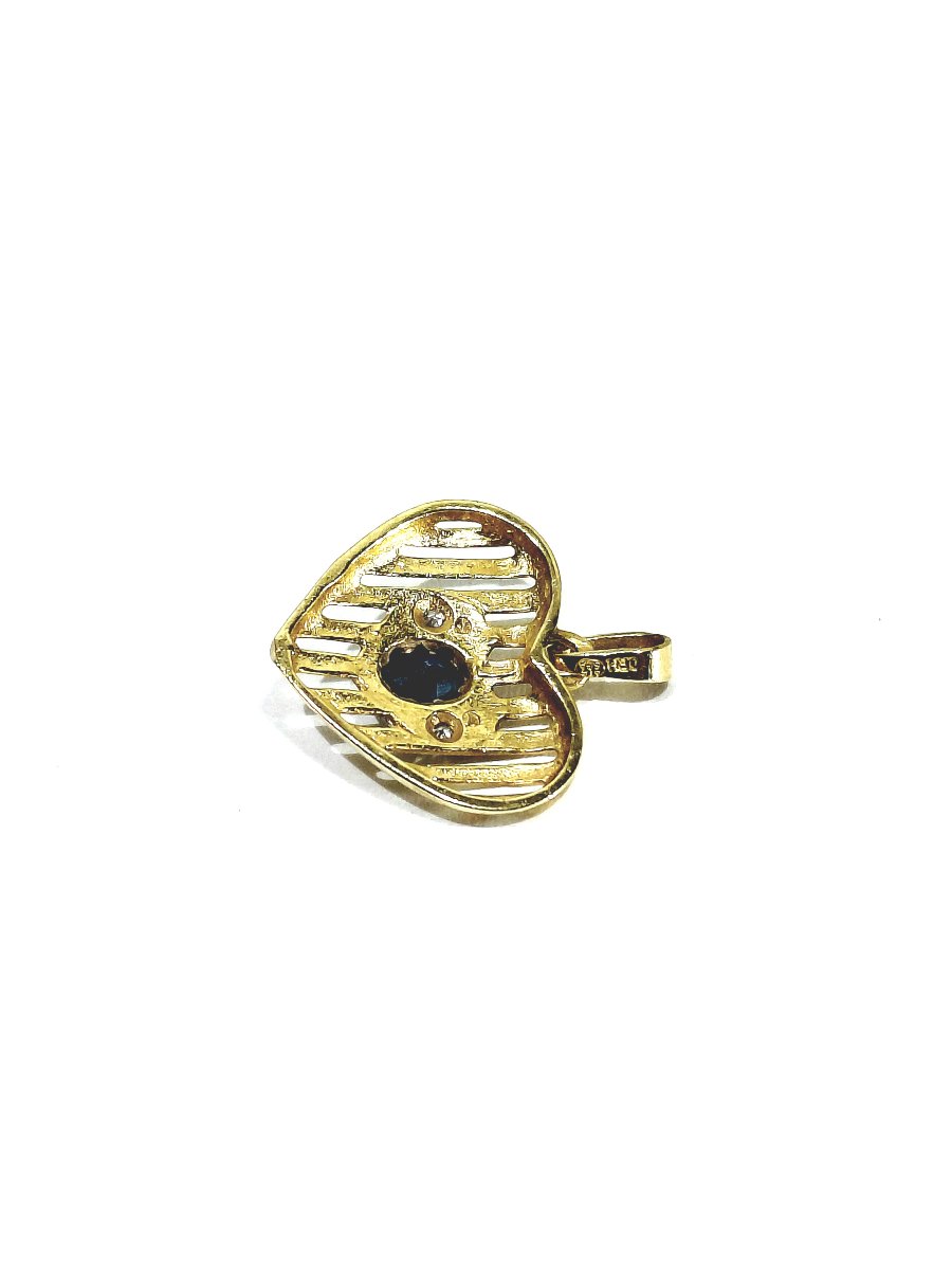 Pendentif coeur or diamants et saphir -photo-5