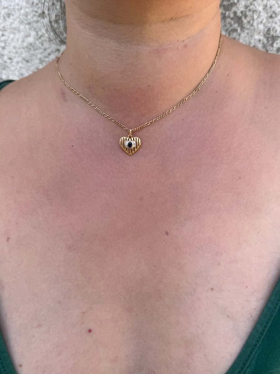 Pendentif coeur or diamants et saphir -photo-6