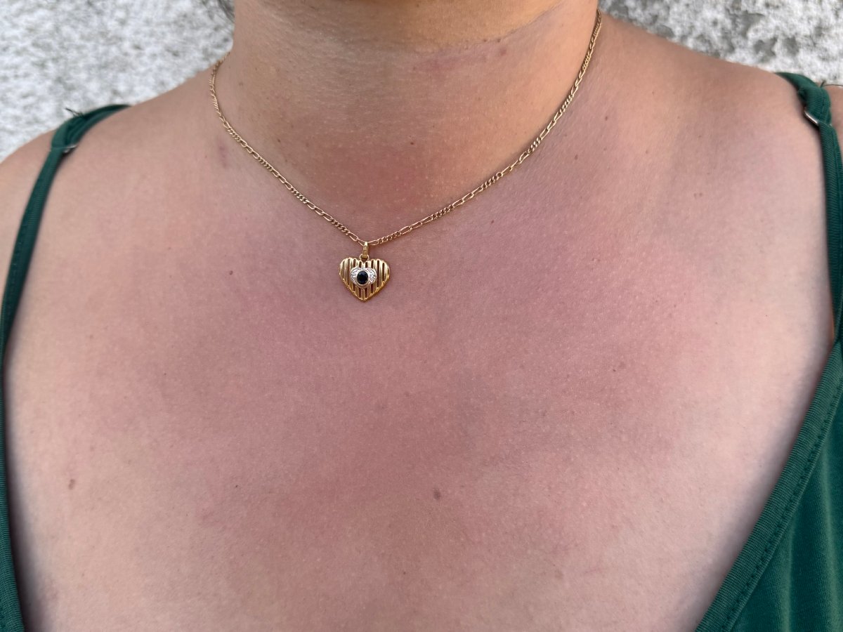Pendentif coeur or diamants et saphir -photo-7