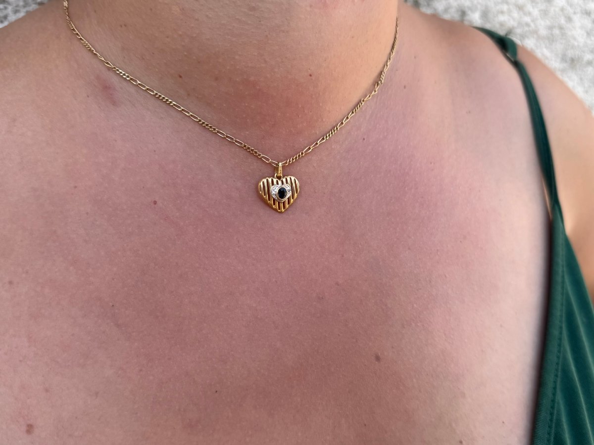 Pendentif coeur or diamants et saphir -photo-8
