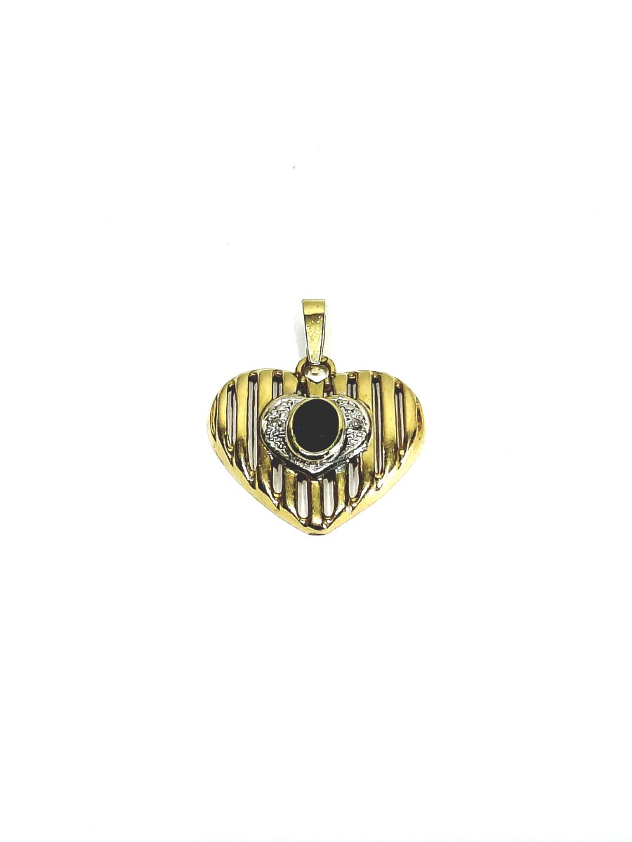 Pendentif coeur or diamants et saphir 