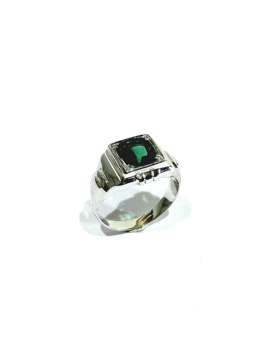 Bague Art Déco en Or Blanc Et Tourmaline Verte -photo-2