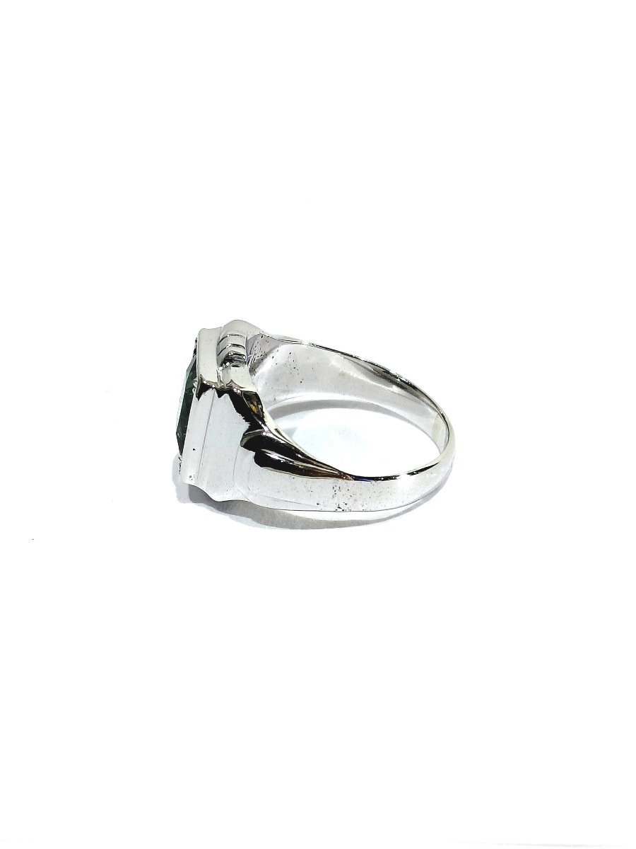Bague Art Déco en Or Blanc Et Tourmaline Verte -photo-4