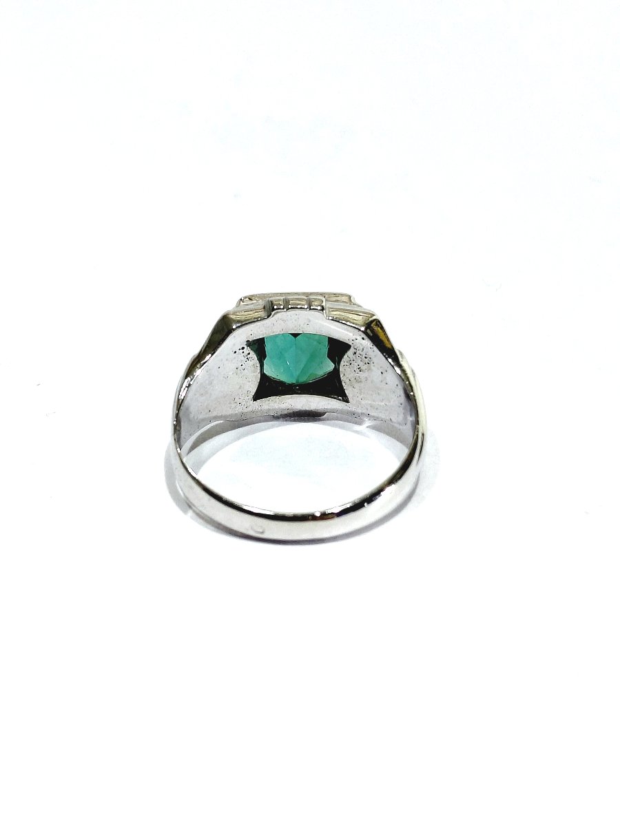 Bague Art Déco en Or Blanc Et Tourmaline Verte -photo-1