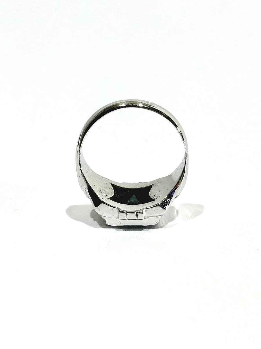 Bague Art Déco en Or Blanc Et Tourmaline Verte -photo-2