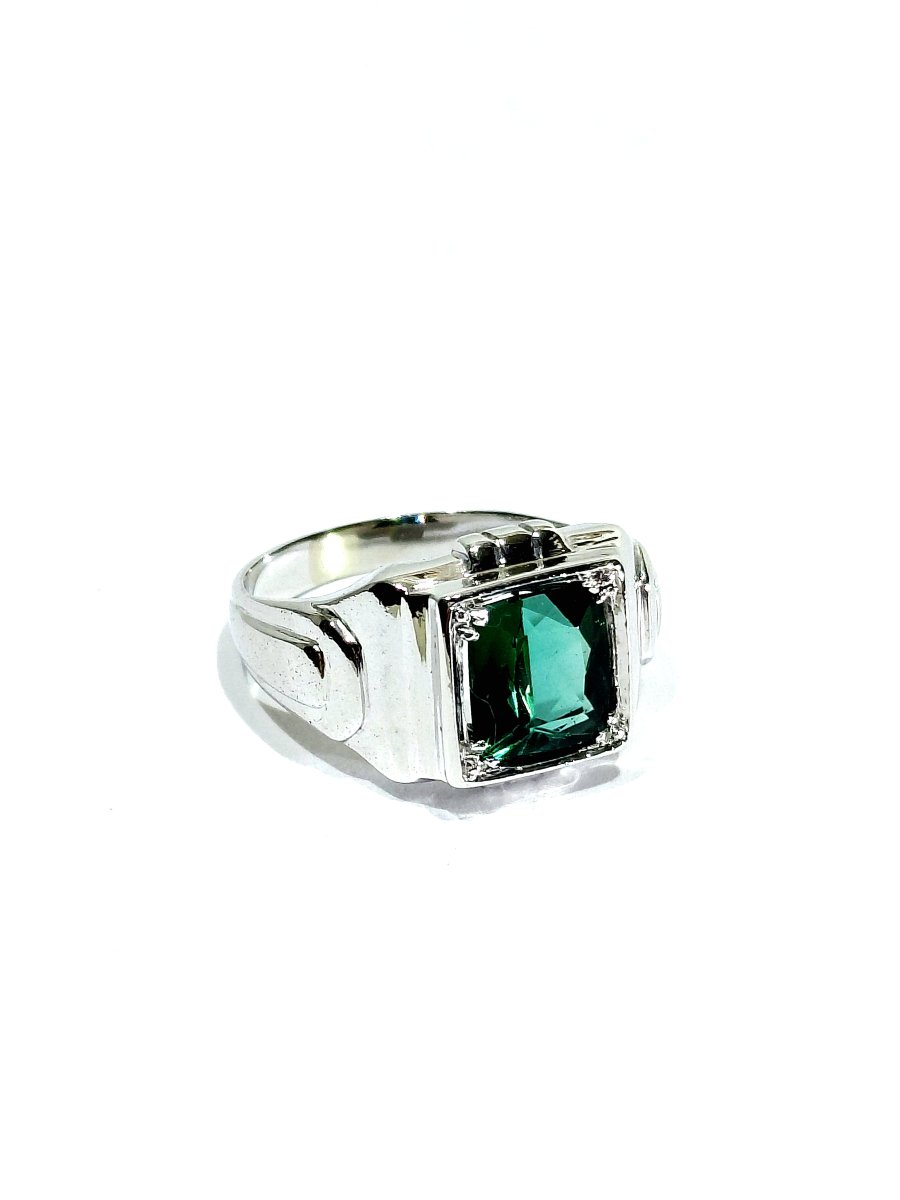 Bague Art Déco en Or Blanc Et Tourmaline Verte -photo-3