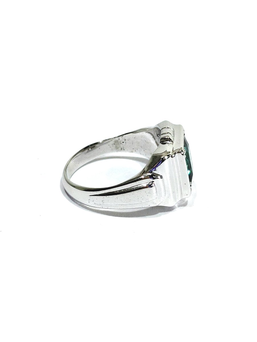 Bague Art Déco en Or Blanc Et Tourmaline Verte -photo-4