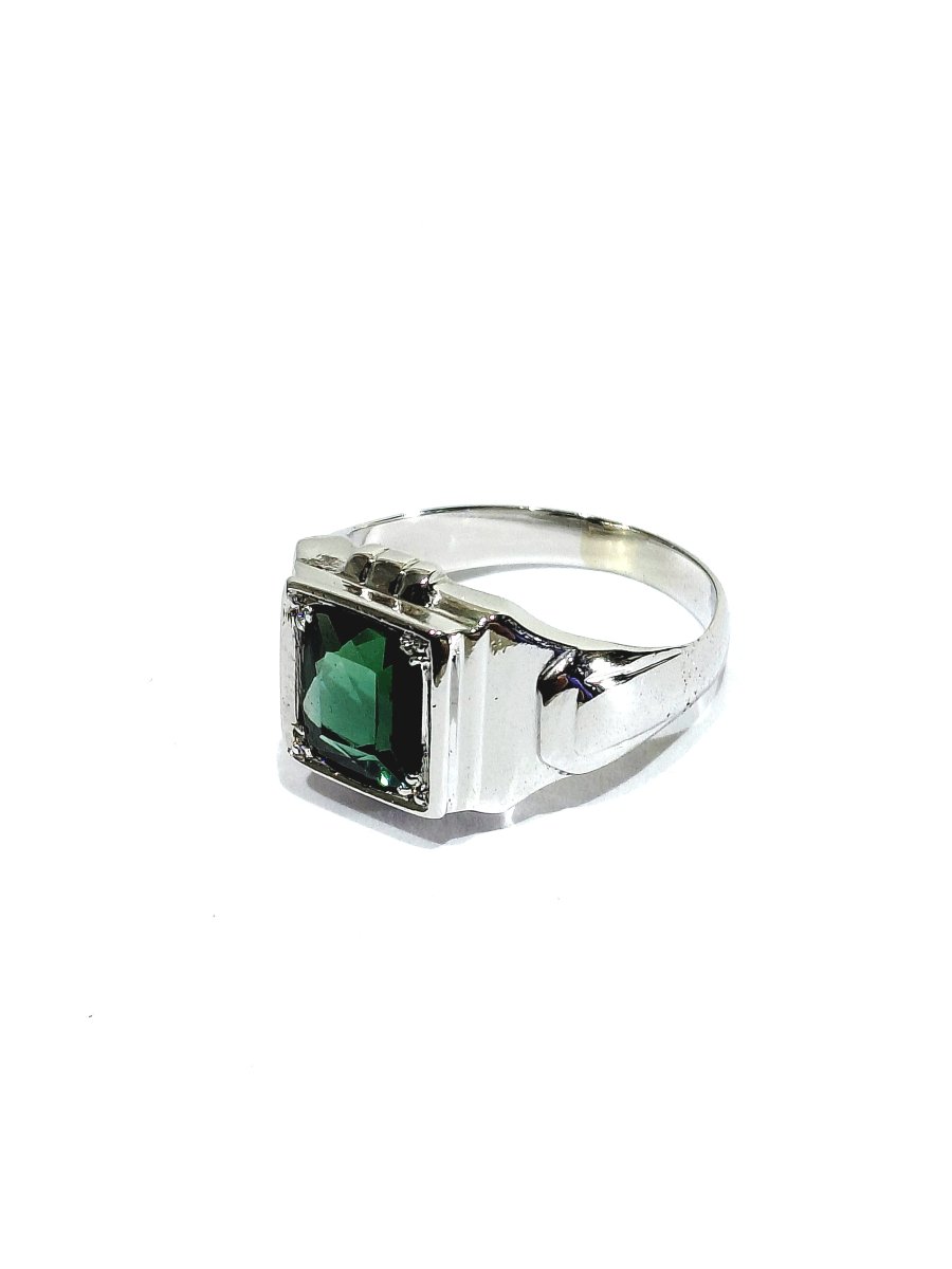 Bague Art Déco en Or Blanc Et Tourmaline Verte -photo-5