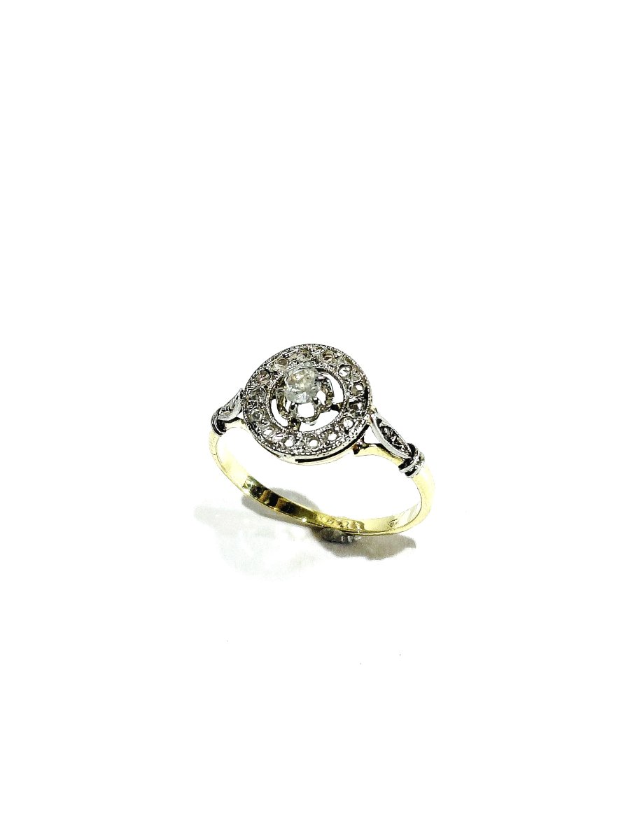 Yellow Gold And Diamond Target Ring 
