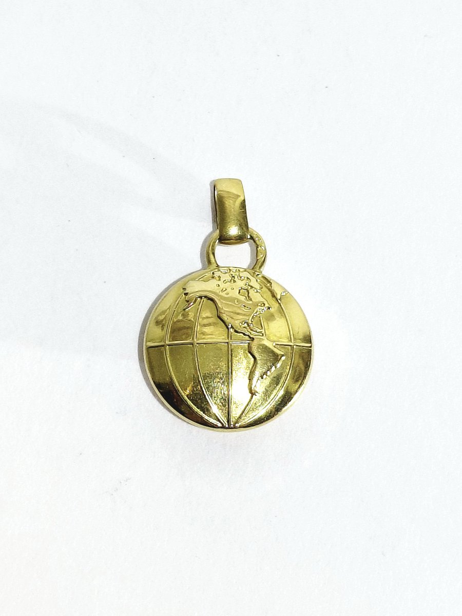 Pendentif Globe Terrestre En Or Jaune -photo-3