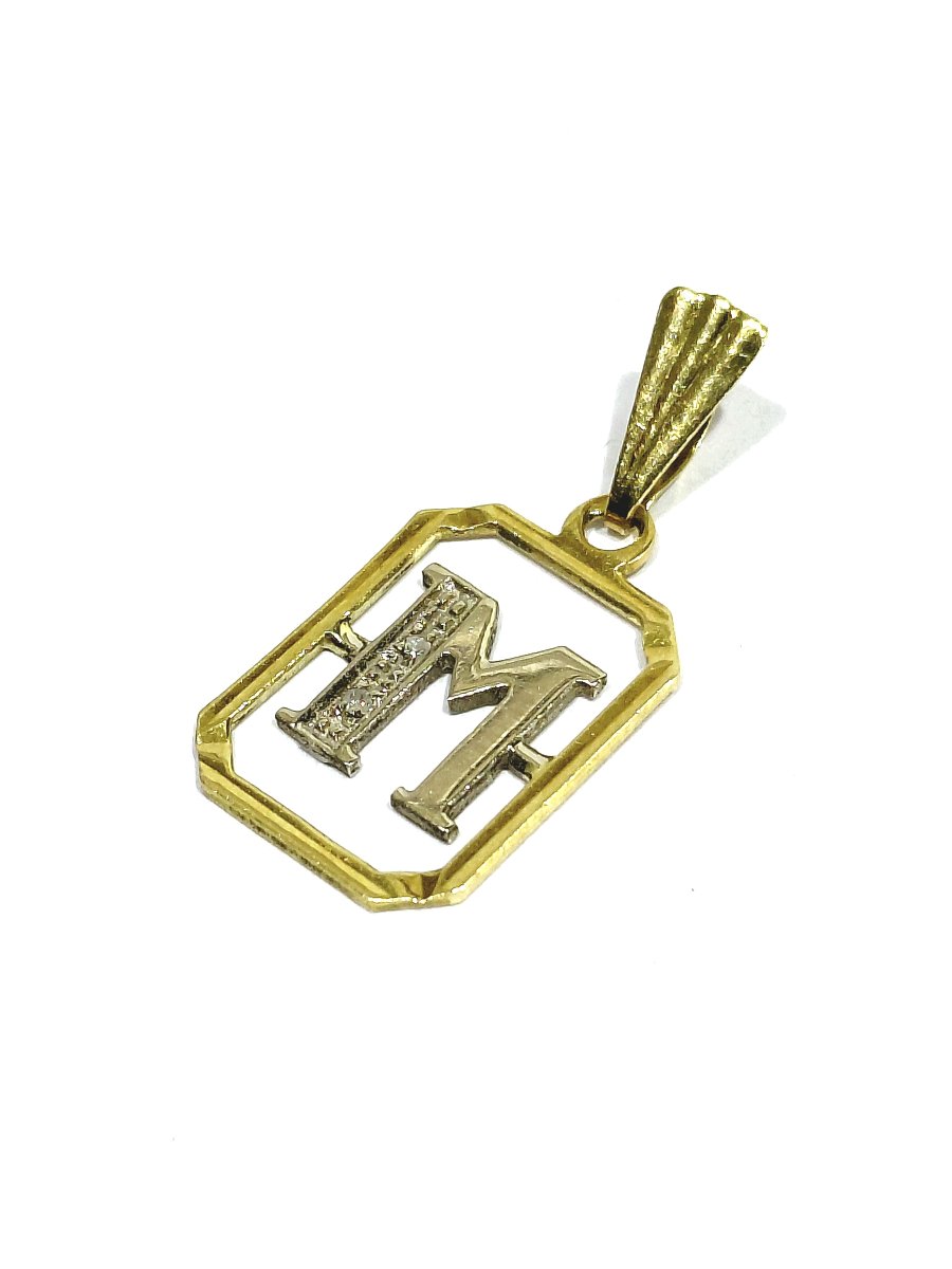 "m" Pendant In Gold And Diamonds-photo-3