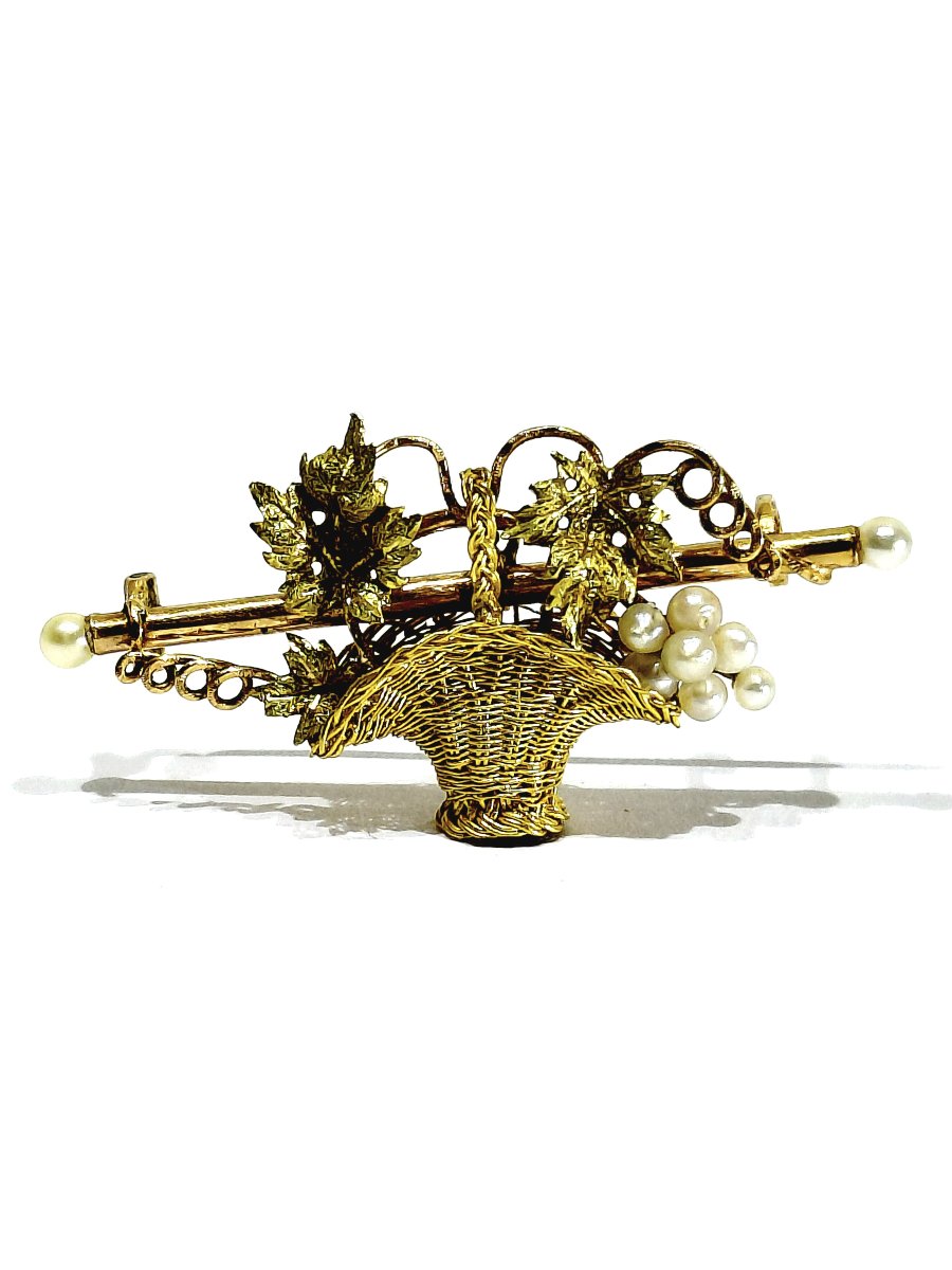Yellow Gold, Rose Gold, And Pearl Brooch-photo-2