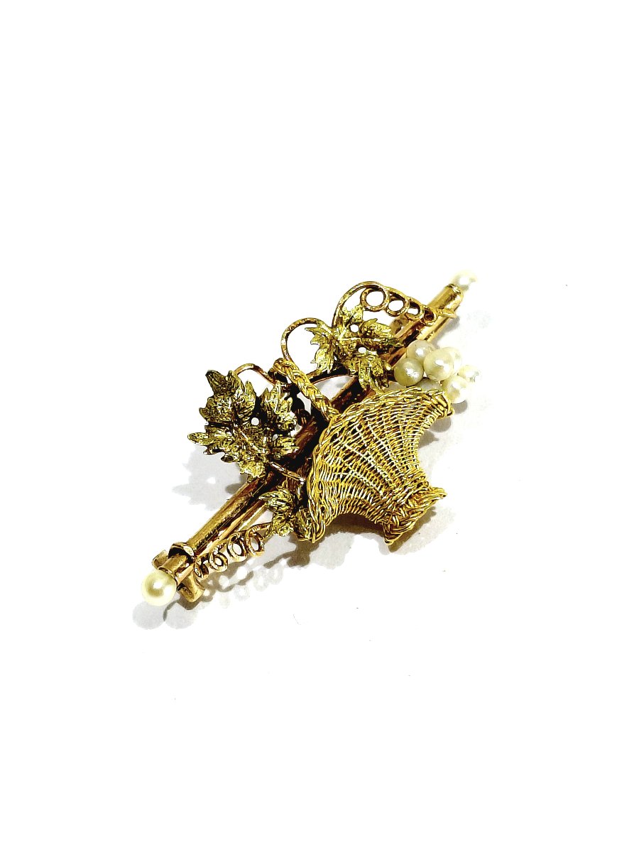 Yellow Gold, Rose Gold, And Pearl Brooch-photo-3