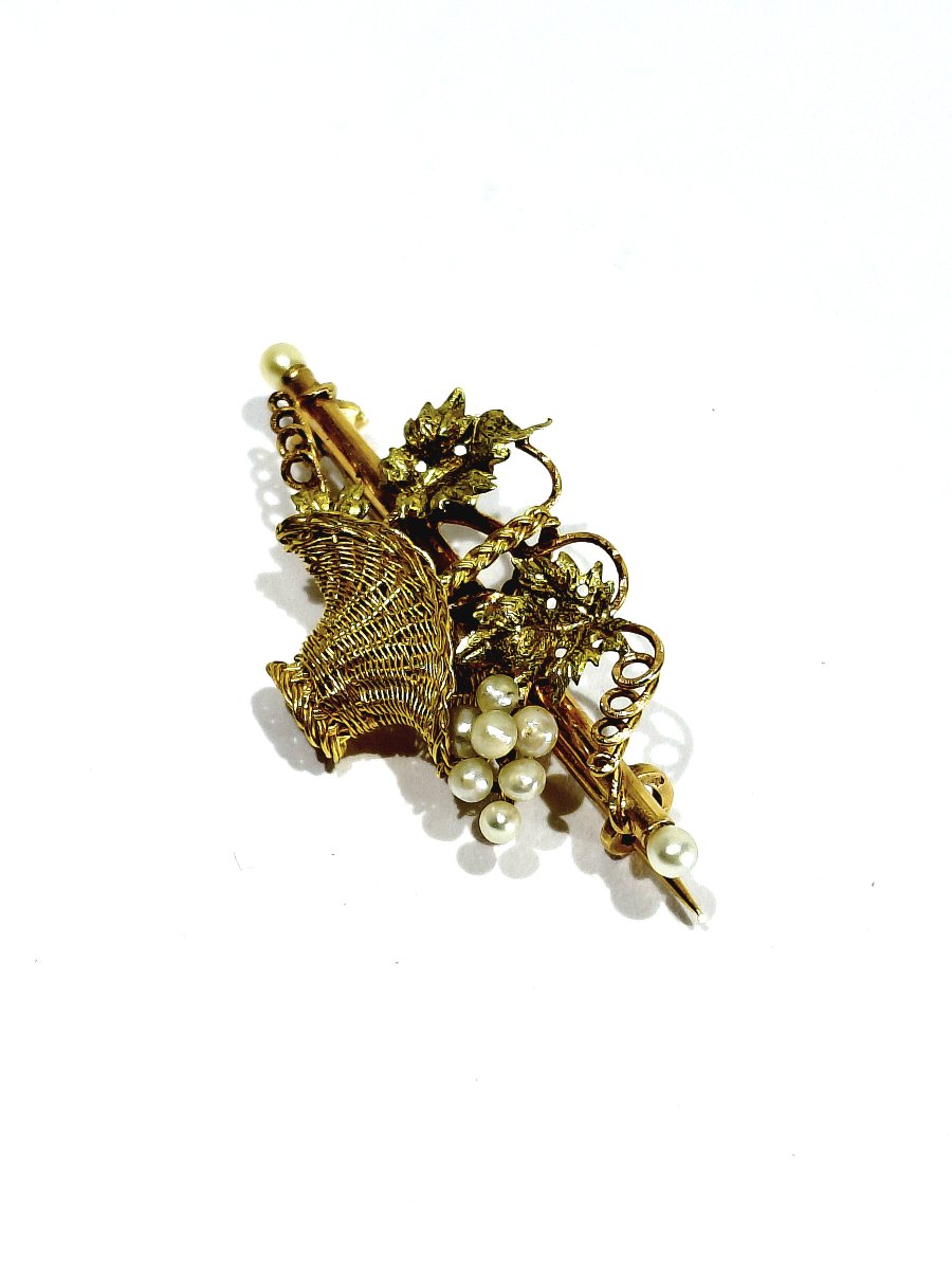 Yellow Gold, Rose Gold, And Pearl Brooch-photo-4