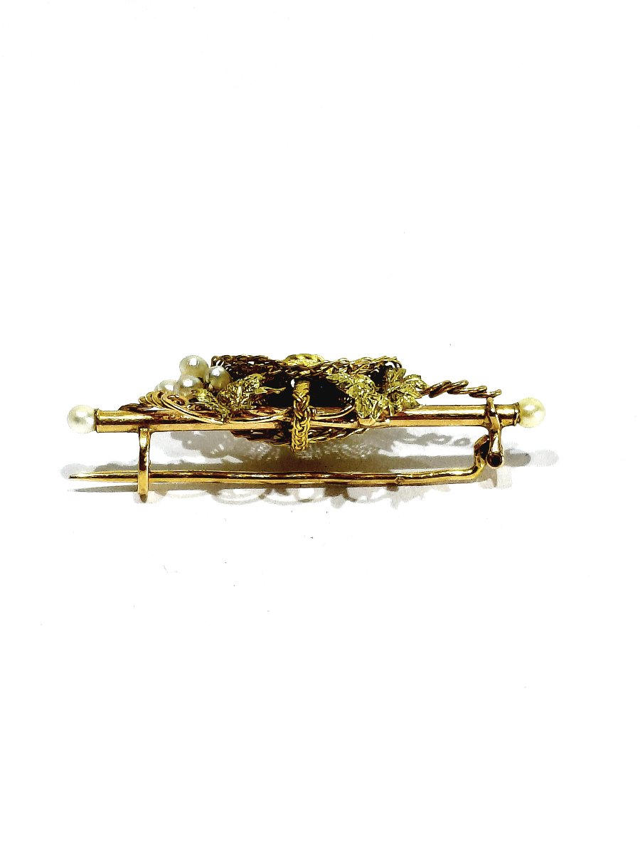 Yellow Gold, Rose Gold, And Pearl Brooch-photo-6