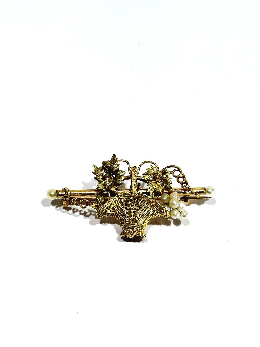 Yellow Gold, Rose Gold, And Pearl Brooch