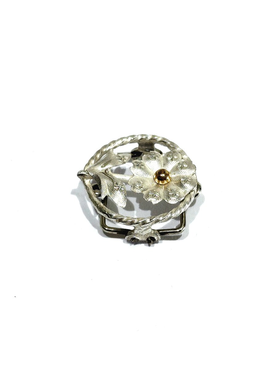 Bouton de plastron en argent à décors de fleurs-photo-2
