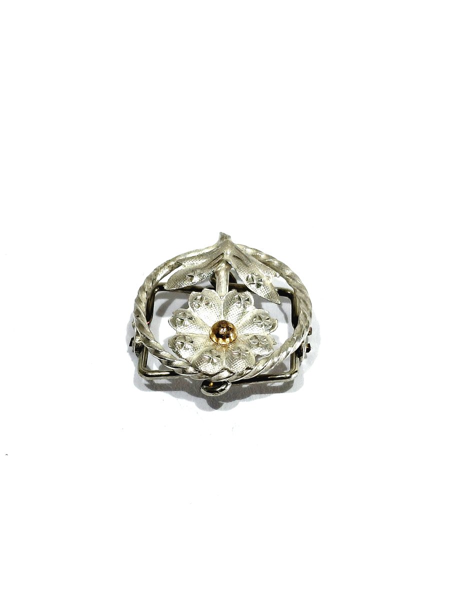 Bouton de plastron en argent à décors de fleurs-photo-3