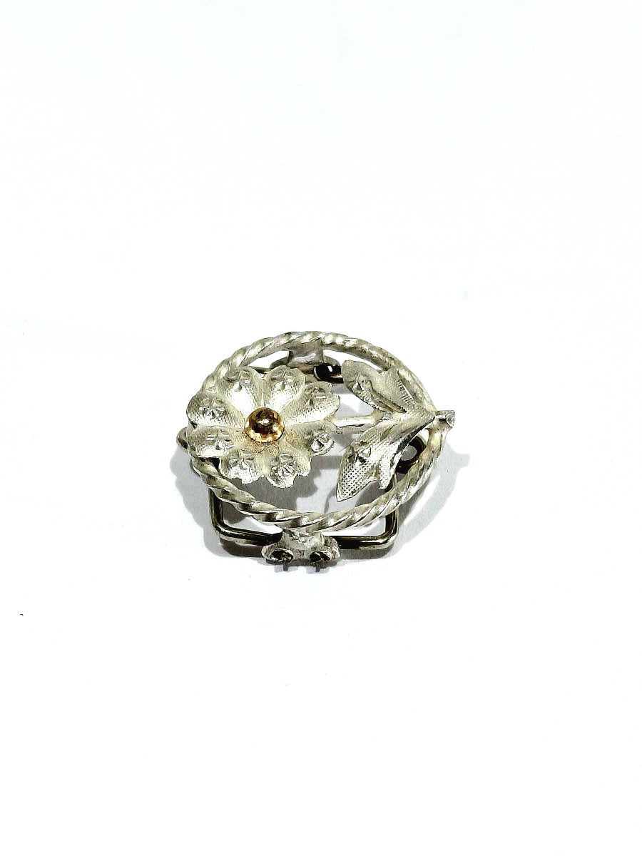 Bouton de plastron en argent à décors de fleurs-photo-4