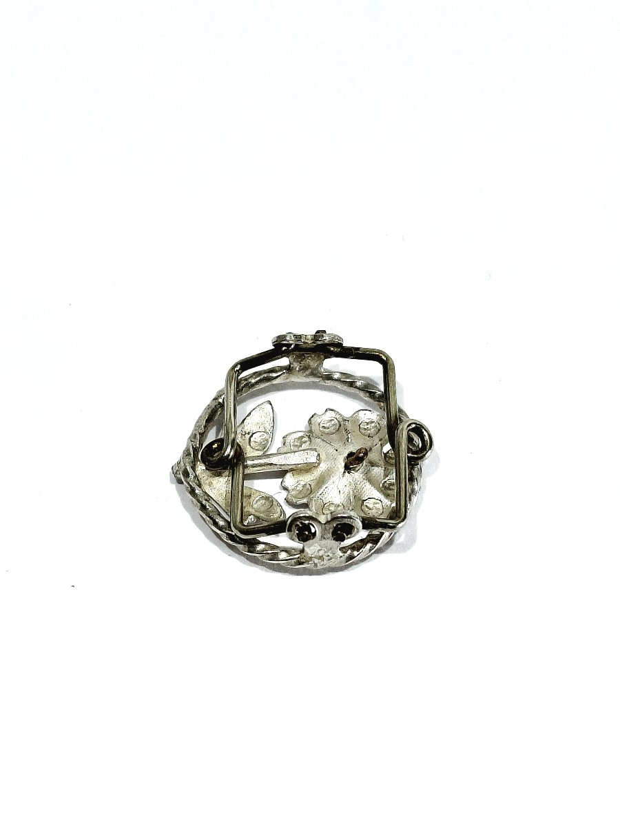 Bouton de plastron en argent à décors de fleurs-photo-1