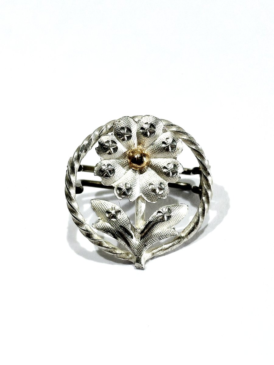 Bouton de plastron en argent à décors de fleurs-photo-5