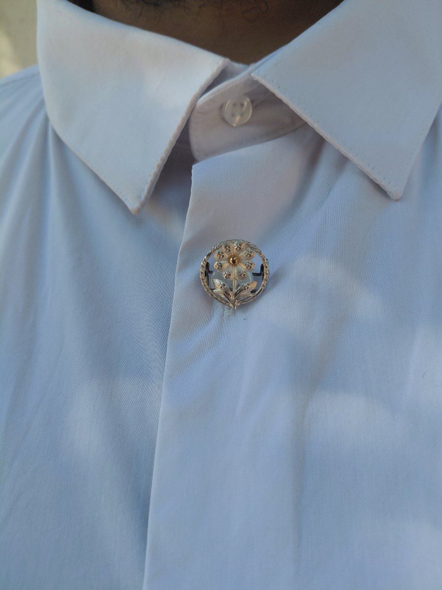Bouton de plastron en argent à décors de fleurs-photo-6