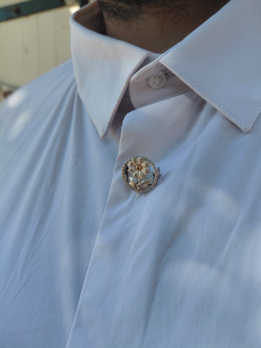 Bouton de plastron en argent à décors de fleurs-photo-7